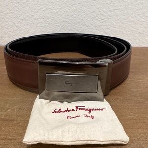 Salvatore Ferragamo Brown/black reversible Leather Belt Bag with Silver Buckle